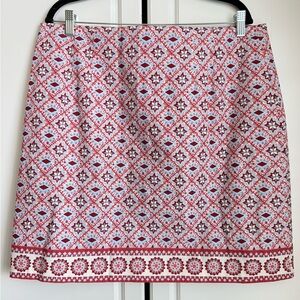 Talbots 16 Classic A-Line Skirt Red Blue Geo Print Cotton Stretch Lined